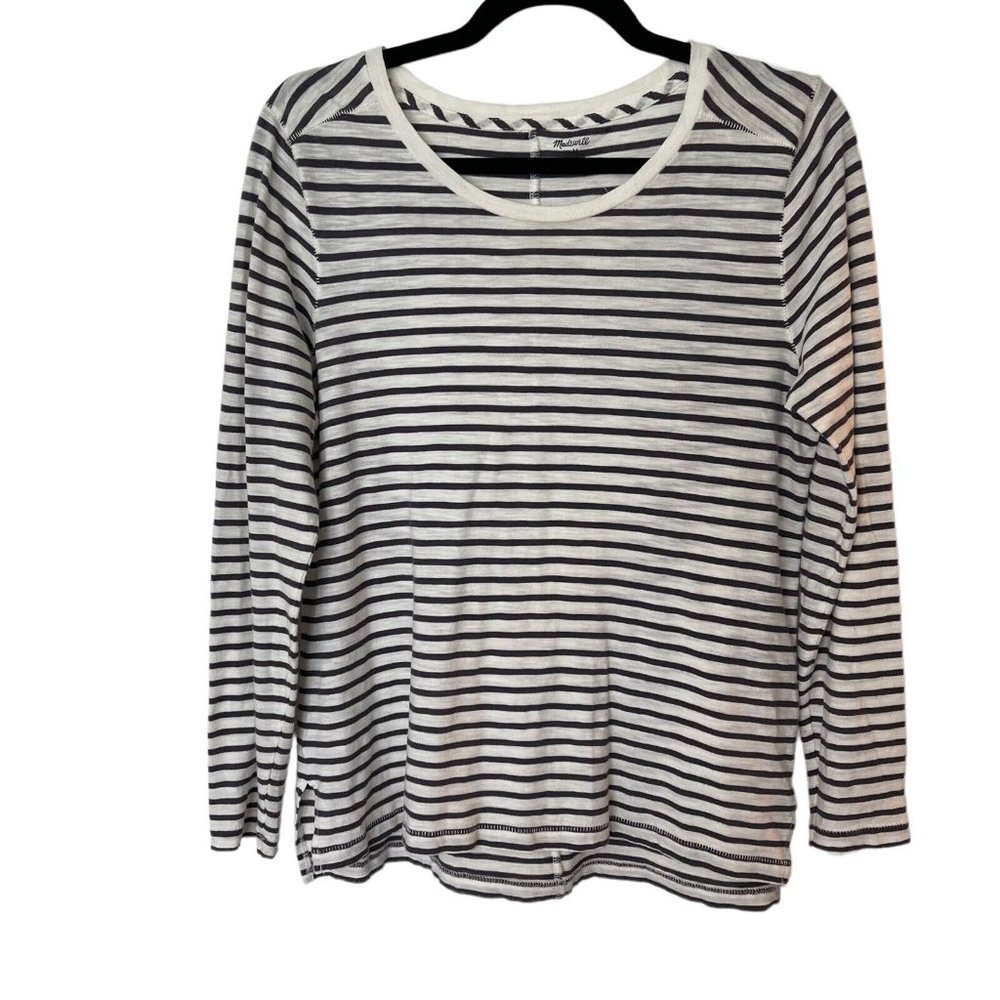 Madewell Long Sleeve Grey Striped Pullover Shirt Boat Neck Collar Women's Medium